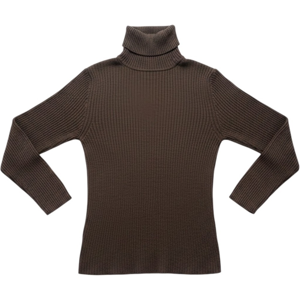 Hugo Boss Mens M 100% Virgin Wool Turtleneck Sweater Brown Ribbed Italy Luxury